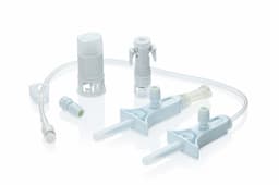 Chemfort adaptors and luer lock-Picture of Chemfort vial, syringe, bag (sp), bag ad luer lock adaptor and luer lock